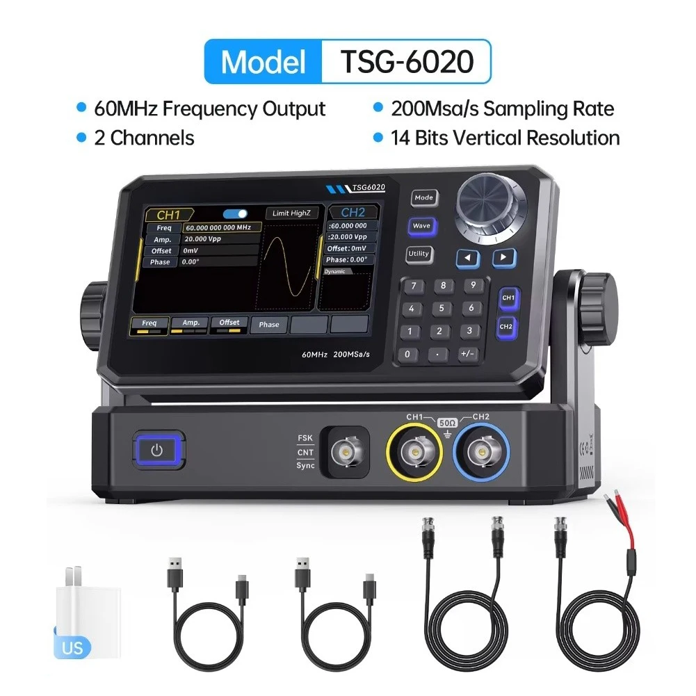 TSG6020 60MHz Dual Channel Fun - Dual Channel Arbitrary Waveform Function Generator 60Mhz ulasan dan harga