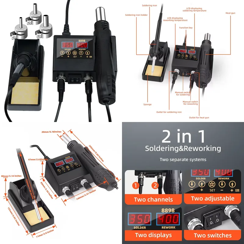 60W LED Digital Display Hot Ai - Smd Rework Station Hot Air Soldering 2 In 1 ulasan dan harga