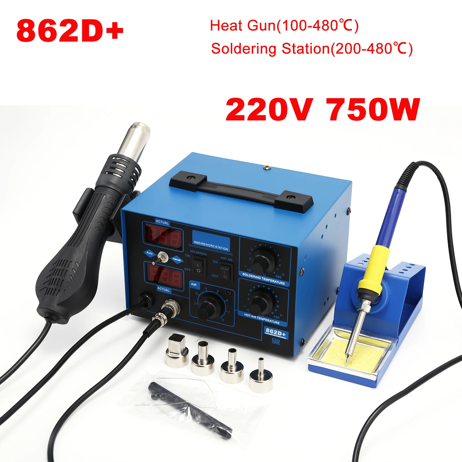 862D+ Soldering Station 2 In 1 - Smd Rework Station Hot Air Soldering 2 In 1 ulasan dan harga